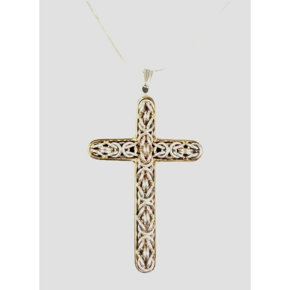 VTG Chain Mail Cross Pendant 925 Sterling & Vermeil 2" on 18" Sterling Chain